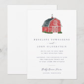 Invitation Elégant Mariage d'illustration de grange aquarelle (Devant / Derrière)