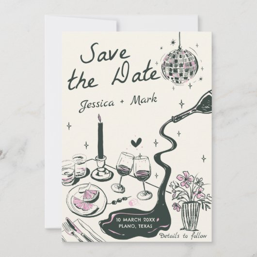 Invitation Élégant Mariage Disco Enregistrer La Date (Devant)