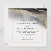 Invitation Élégant Mariage d'opulence en marbre noir et or (Devant)