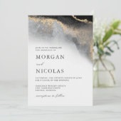 Invitation Élégant Mariage d'opulence marbré noir et or (Debout devant)