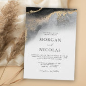 Invitation Élégant Mariage d'opulence marbré noir et or