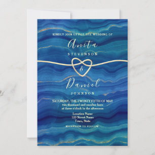 Invitation Elégant Mariage d'or Blue Beach Wave