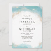 Invitation Elégant Mariage d'or couleur bleu moderne (Devant)