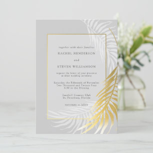 Invitation Elégant Mariage d'or d'argent vert tropicale