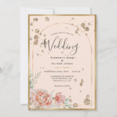 Invitation Élégant Mariage d'or de pêche florale (Devant)
