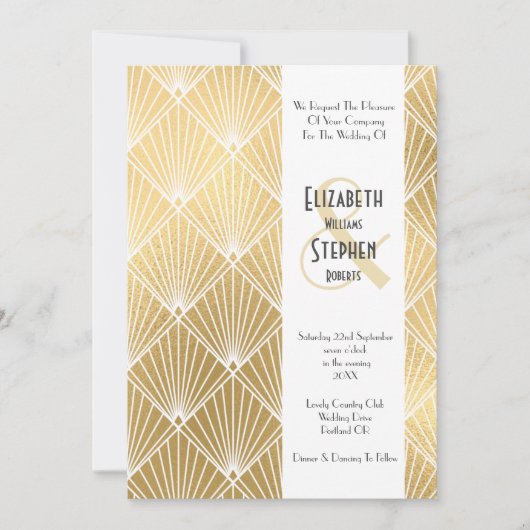 Invitation Elégant Mariage d'or Gatsby Art Déco des années 19 (Devant)