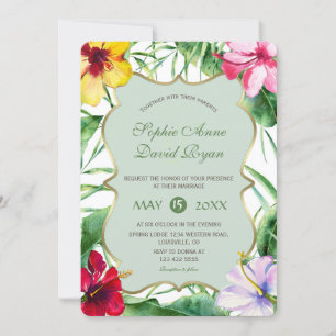 Invitation Élégant Mariage d'or Hibiscus en fleur tropicale