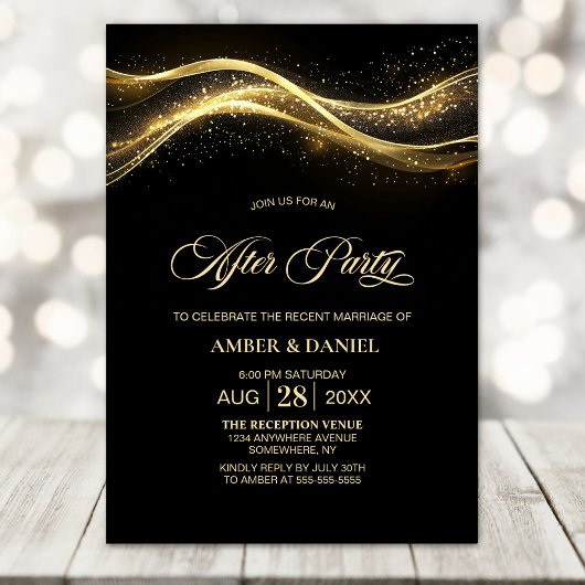 Invitation Élégant Mariage d'or noir après la fête