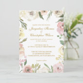 Invitation Élégant Mariage d'or rose rose rose flou printemps (Debout devant)