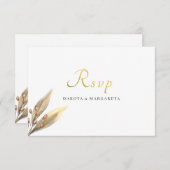 Invitation Élégant mariage d'or RSVP à feuilles rousses (Devant / Derrière)
