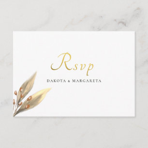 Invitation Élégant mariage d'or RSVP à feuilles rousses