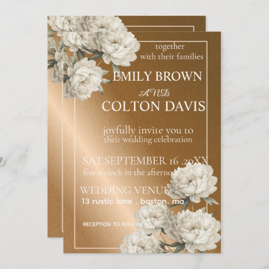 Invitation Elégant mariage d'or rustique avec fleurs (Devant / Derrière)