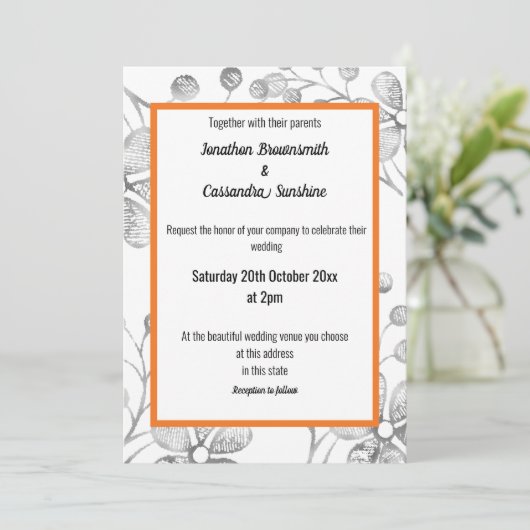 INVITATION ÉLÉGANT MARIAGE D'ORANGE BLANC BLANC EN ARGENT BOT (Debout devant)