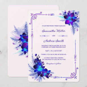 Invitation Elégant Mariage d'orchidée bleu et violet