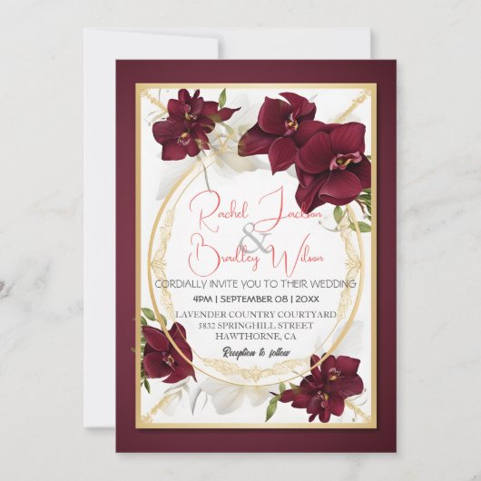 Invitation Elégant Mariage d'orchidée bourguignonne fleurit c (Devant)