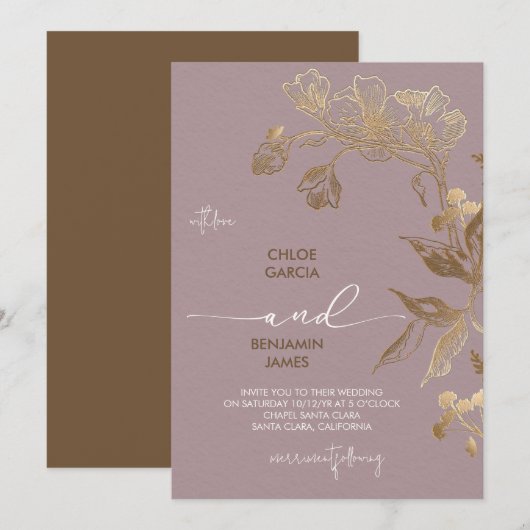 Invitation Elégant Mariage d'orchidée dorée (Devant / Derrière)