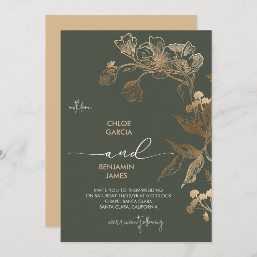 Invitation Elégant Mariage d'orchidée dorée (Devant / Derrière)
