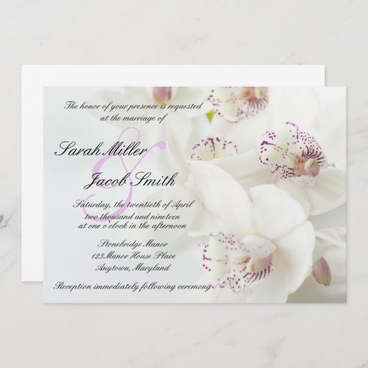 Invitation Elégant Mariage d'orchidées blanches et violettes (Devant / Derrière)
