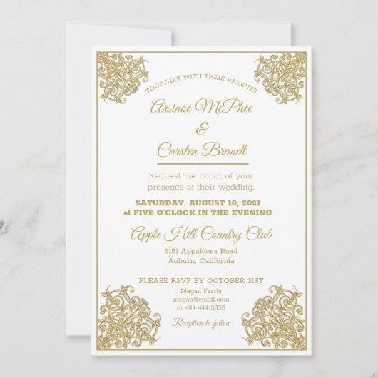 Invitation Élégant Mariage doré (Devant)