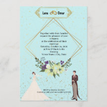 Élégant Mariage Doré Feuille Géométrique Bleu Pous