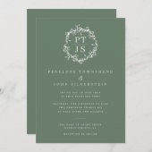Invitation Élégant Mariage double monogramme vert Sage (Devant / Derrière)