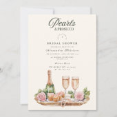 Invitation Élégant Mariage Douche Perles et Prosecco (Devant)