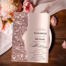 Élégant mariage écriture paillettes or rose