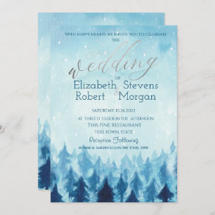 Invitation Élégant Mariage élégant de la forêt bleue Pine Tre