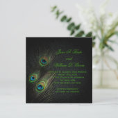 Invitation Élégant Mariage Emerald Green Black Gold Peacock (Debout devant)