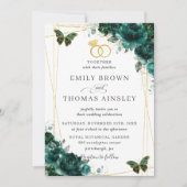 Invitation Elégant Mariage Emerald Green Butterflies Floral (Devant)