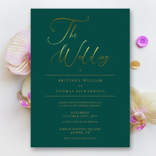 Invitation Élégant Mariage Emerald Green & Gold Calligraphy