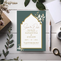Élégant mariage émeraude Enregistrer la date
