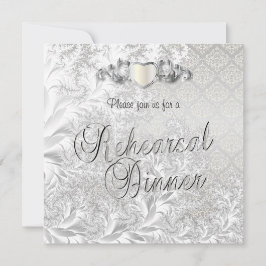 Invitation Elégant Mariage en argent Damask Style 3 (Dos)