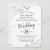 Invitation Elégant Mariage en argent, noir et blanc (Devant)