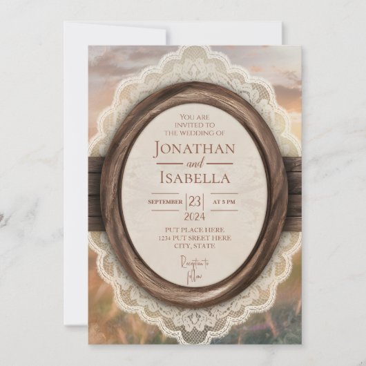 Invitation Élégant Mariage en bois rustique (Devant)