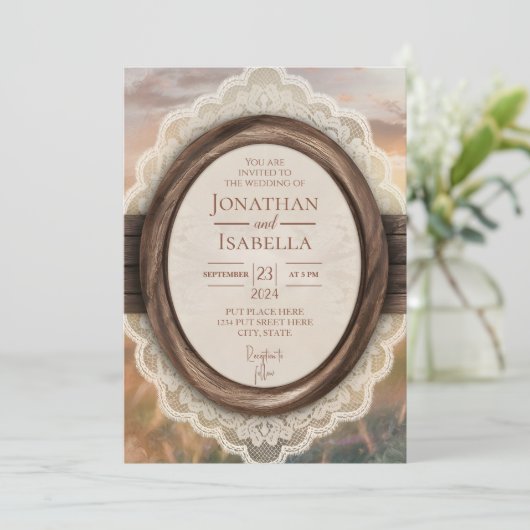 Invitation Élégant Mariage en bois rustique (Debout devant)