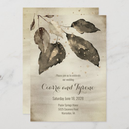 Invitation Elégant Mariage en bronze & Champagne Gold Cinq fe (Devant / Derrière)
