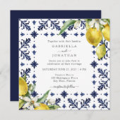 Invitation Élégant Mariage en carrelage bleu citron (Devant / Derrière)
