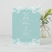 Invitation Elégant Mariage en dentelle blanche Turquoise (Debout devant)