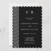 Invitation Élégant Mariage en dentelle de Monogramme noir et (Devant)