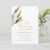 Invitation Élégant mariage en feuille de brun à script d'or r (Debout devant)
