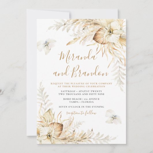 Invitation Élégant Mariage en herbe Boho Pampas (Devant)