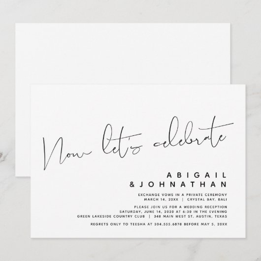 Invitation Élégant Mariage en Intimité, Célébrons maintenant (Devant / Derrière)