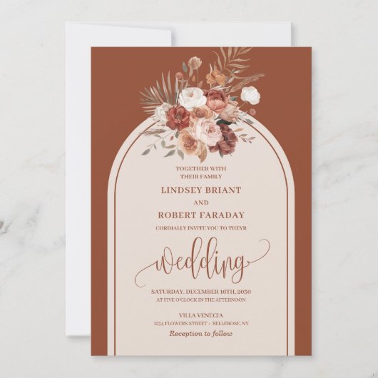 Invitation Élégant Mariage en laiton en terre cuite Pampas (Devant)