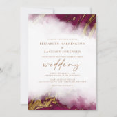 Invitation Élégant Mariage en marbre bordeaux rouge or (Devant)
