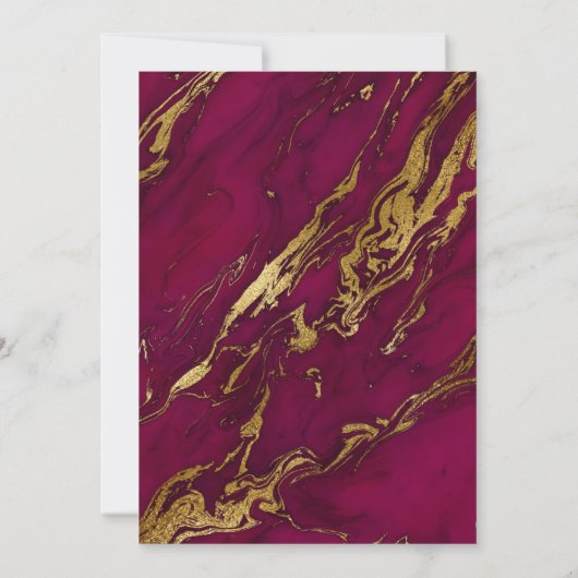 Invitation Élégant Mariage en marbre bordeaux rouge or (Dos)