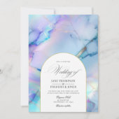 Invitation Elégant Mariage en marbre holographique Faux (Devant)