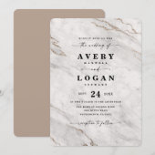 Invitation Elégant Mariage en marbre métal or Champagne (Devant / Derrière)