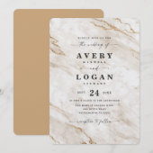 Invitation Élégant Mariage en marbre métallique blanc et or (Devant / Derrière)