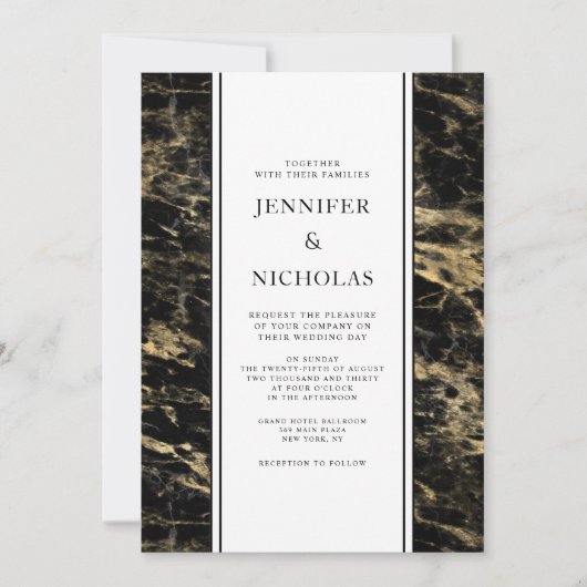 Invitation Élégant Mariage en marbre noir (Devant)